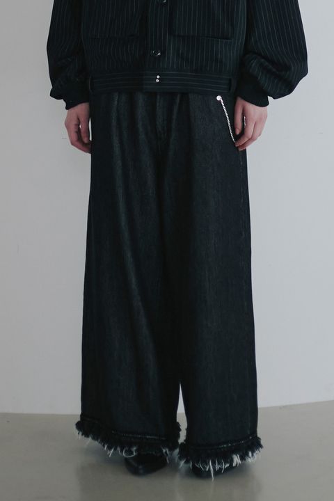 Lace tape denim wide slacks / レーステープ デニム ワイドスラックス