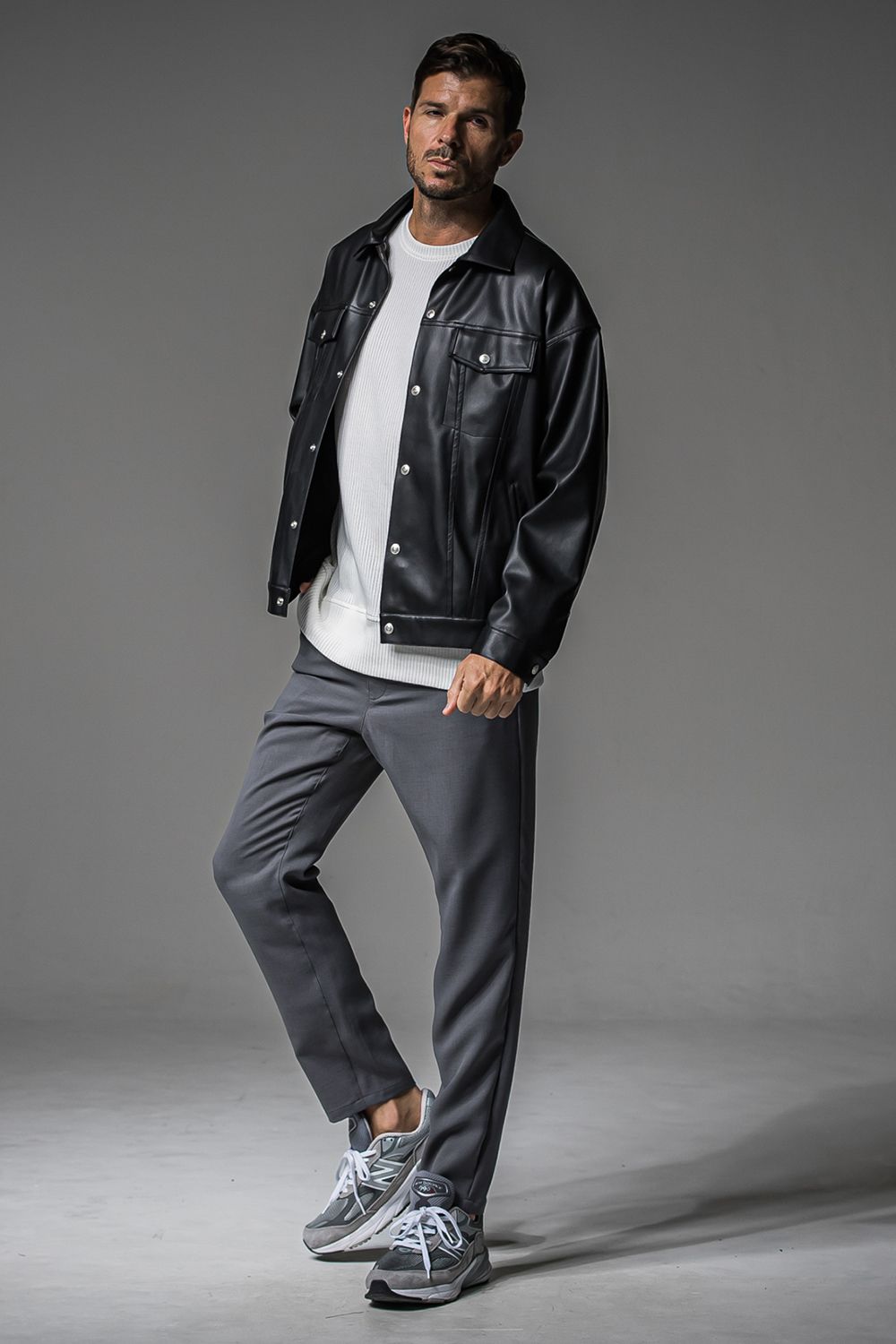 LEATHER OVER 3RD G / オーバーサイズ エコレザーGジャン