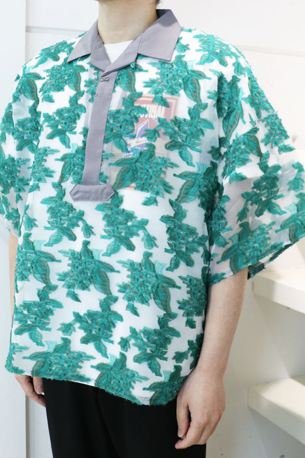 Mesh jaquard skipper shirt / メッシュ ジャガード スキッパー シャツ