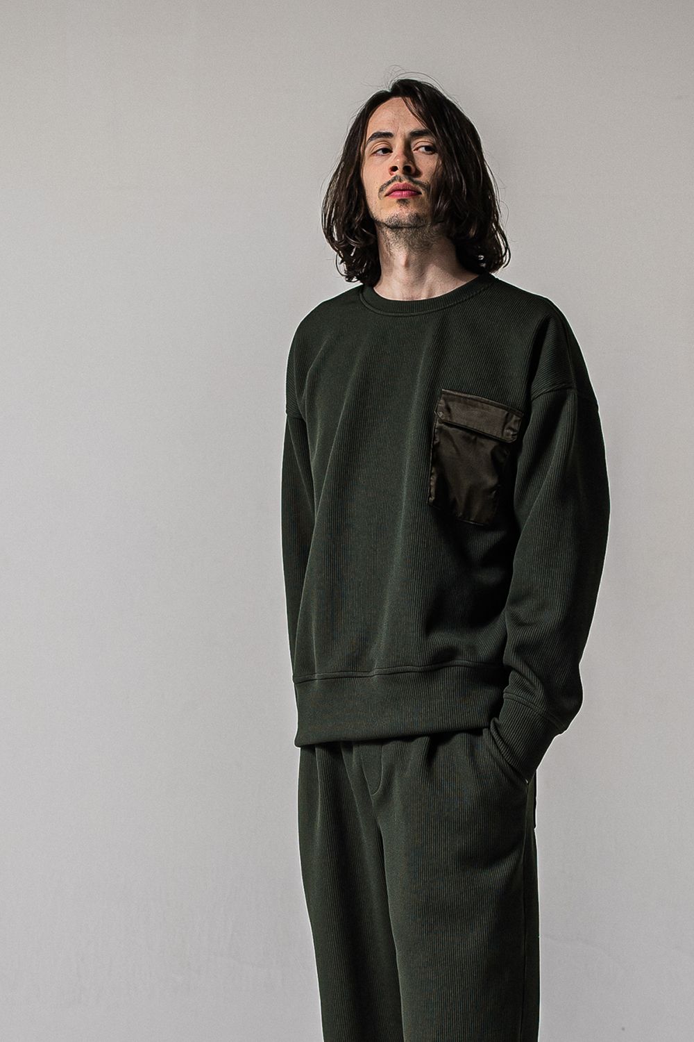 AZE MILITARY DROP TRAINER / 畔編み ミリタリー ドロップ トレーナー