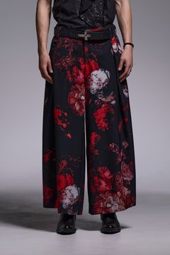 Black Flora Gabardine Wide Tuck Slacks / ブラックフローラギャバジン ワイドタックスラックス