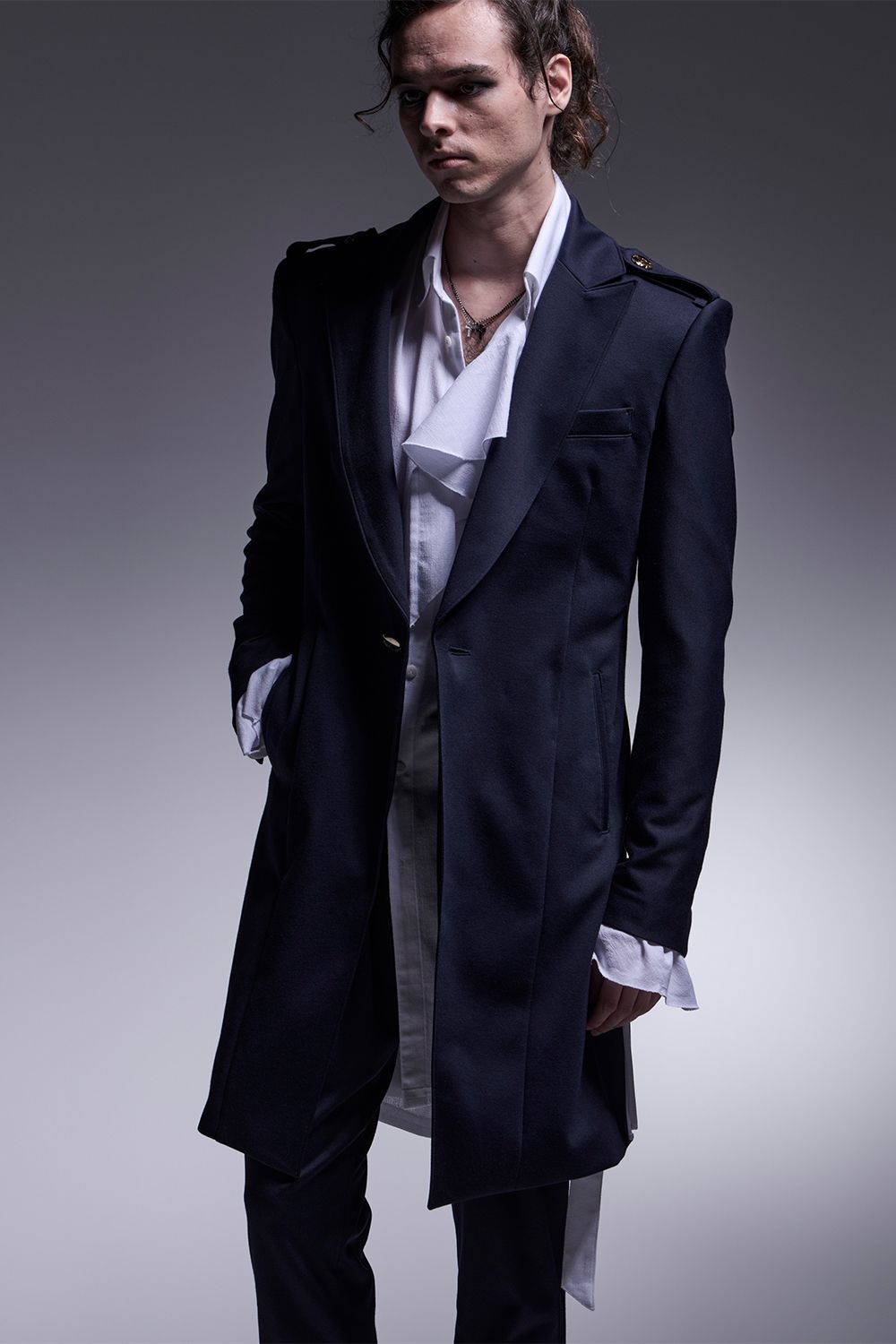 Kersey Jersey Epaulet Peaked Long Jacket / カルゼジャージー  エポーレットロングジャケット