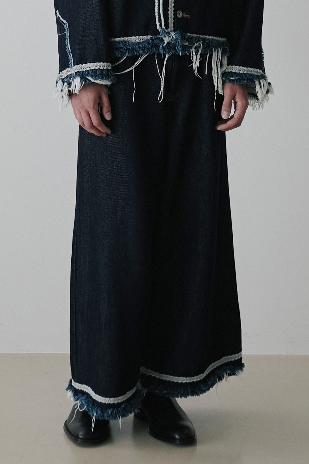 Lace tape denim wide slacks / レーステープ デニム ワイドスラックス