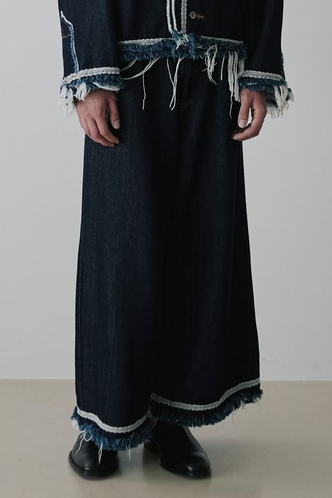 Lace tape denim wide slacks / レーステープ デニム ワイドスラックス