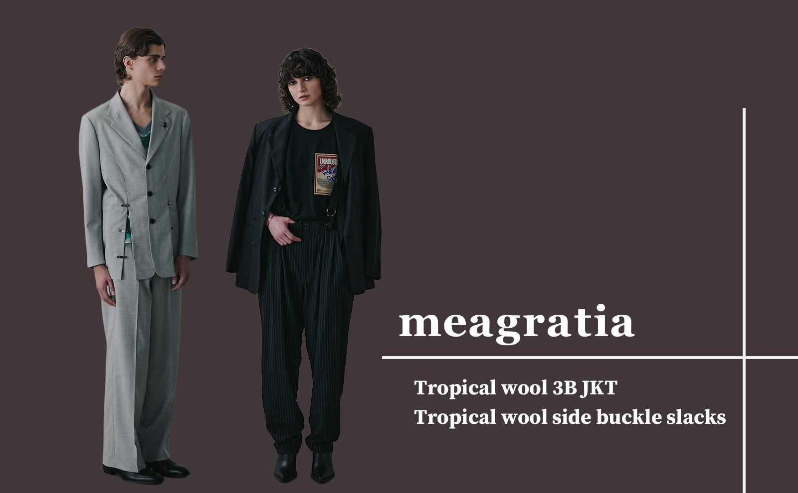 Tropical wool 3B JKT & Tropical wool side buckle slacks / meagratia