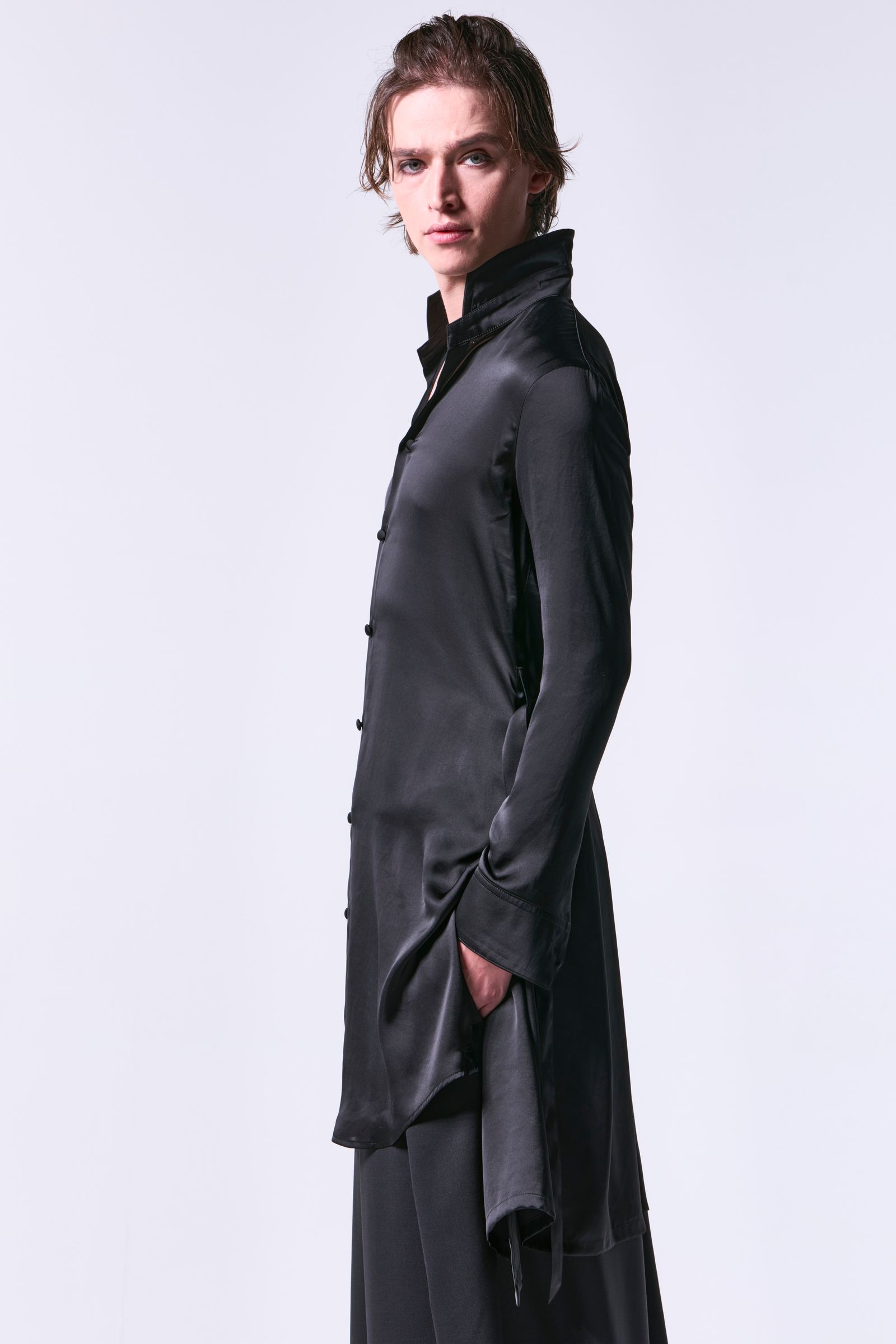 Vintage Satin Stand Collar Flare Shirt / ヴィンテージサテン スタンドカラーフレアシャツ