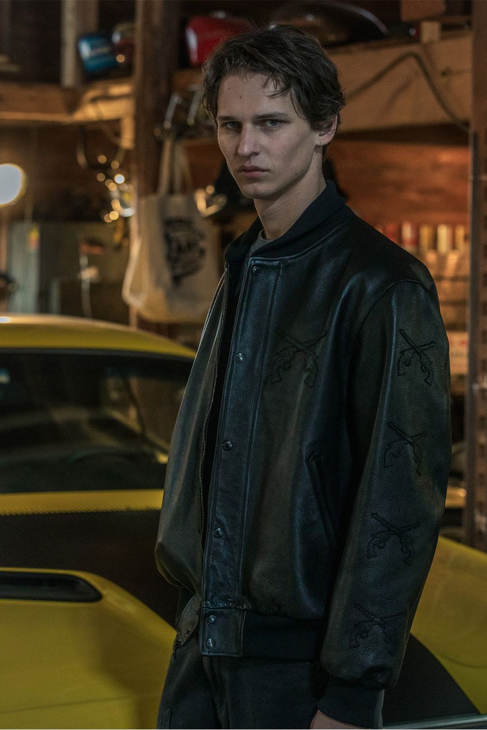 COW LEATHER RIB JKT / カウレザー リブ ジャケット スタジャン