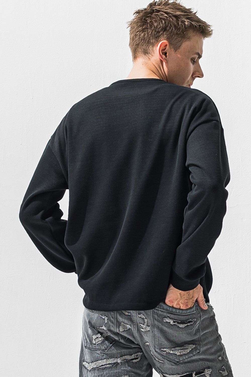 OVER  HENRY VELOURS FLEECE THERMAL / 裏起毛 ベロア フリース サーマル ヘンリーネック オーバーサイズ