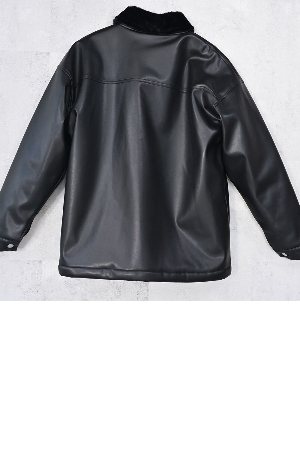 LEATHER FUR COVERALL / オーバーサイズ エコレザー カバーオール