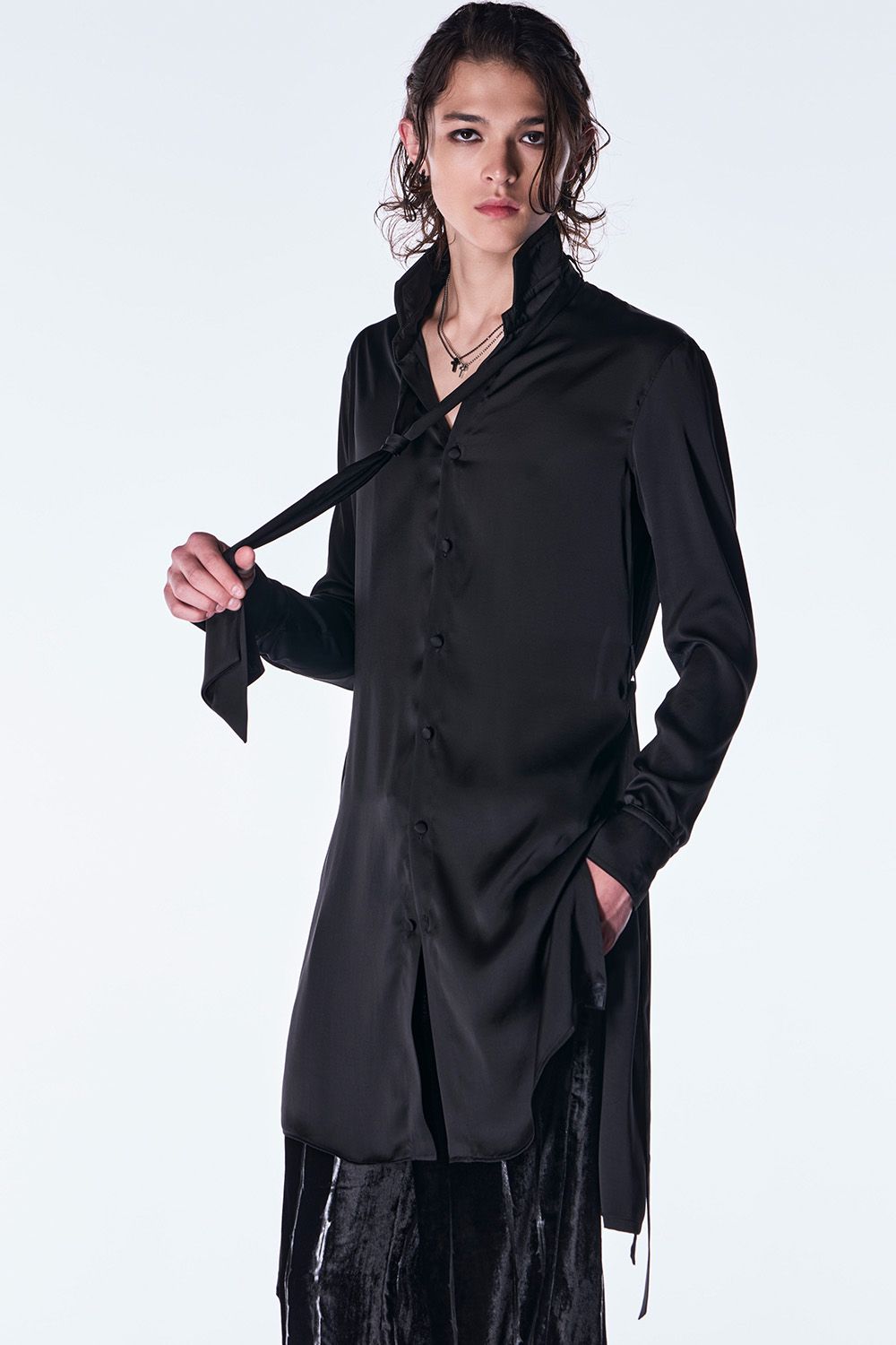Vintage Satin Stand Collar Shirt / ヴィンテージ サテン スタンドカラー シャツ