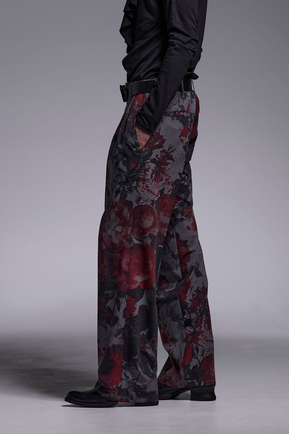 Gray Flora Gabardine Wide Slacks / グレーフローラギャバジン ワイドスラックス