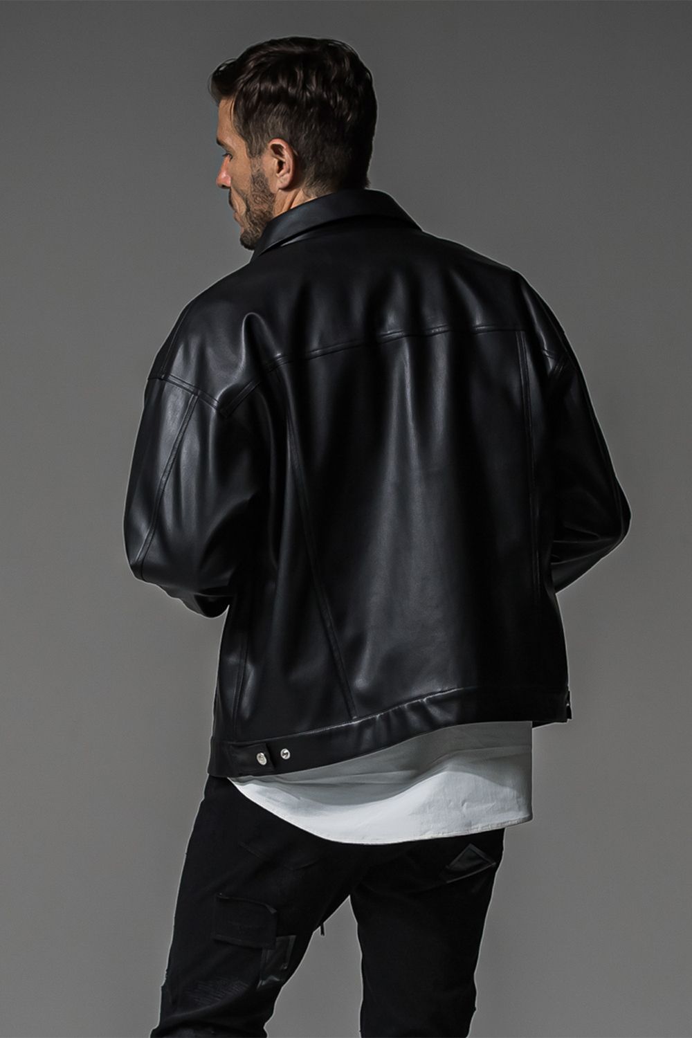 LEATHER OVER 3RD G / オーバーサイズ エコレザーGジャン