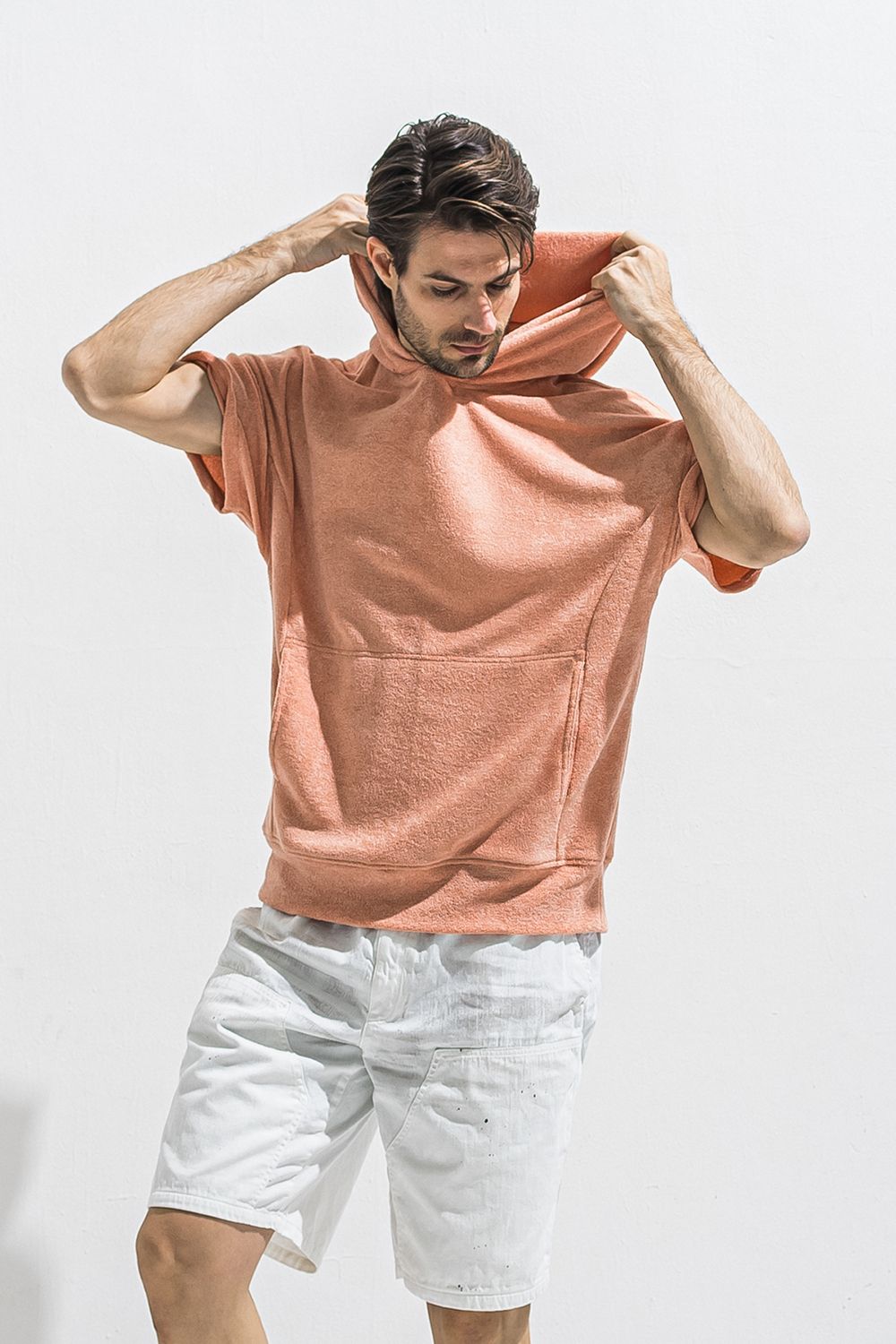 PILE HALF HOODIE / オーバーサイズ ハーフスリーブ パイル フーディー