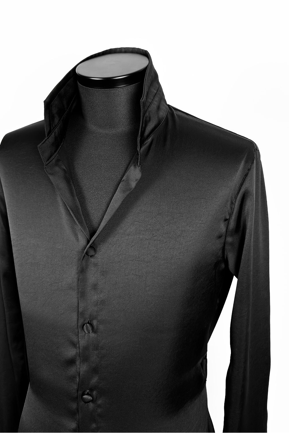 kiryuyrik - Vintage Satin Stand Collar Flare Shirt