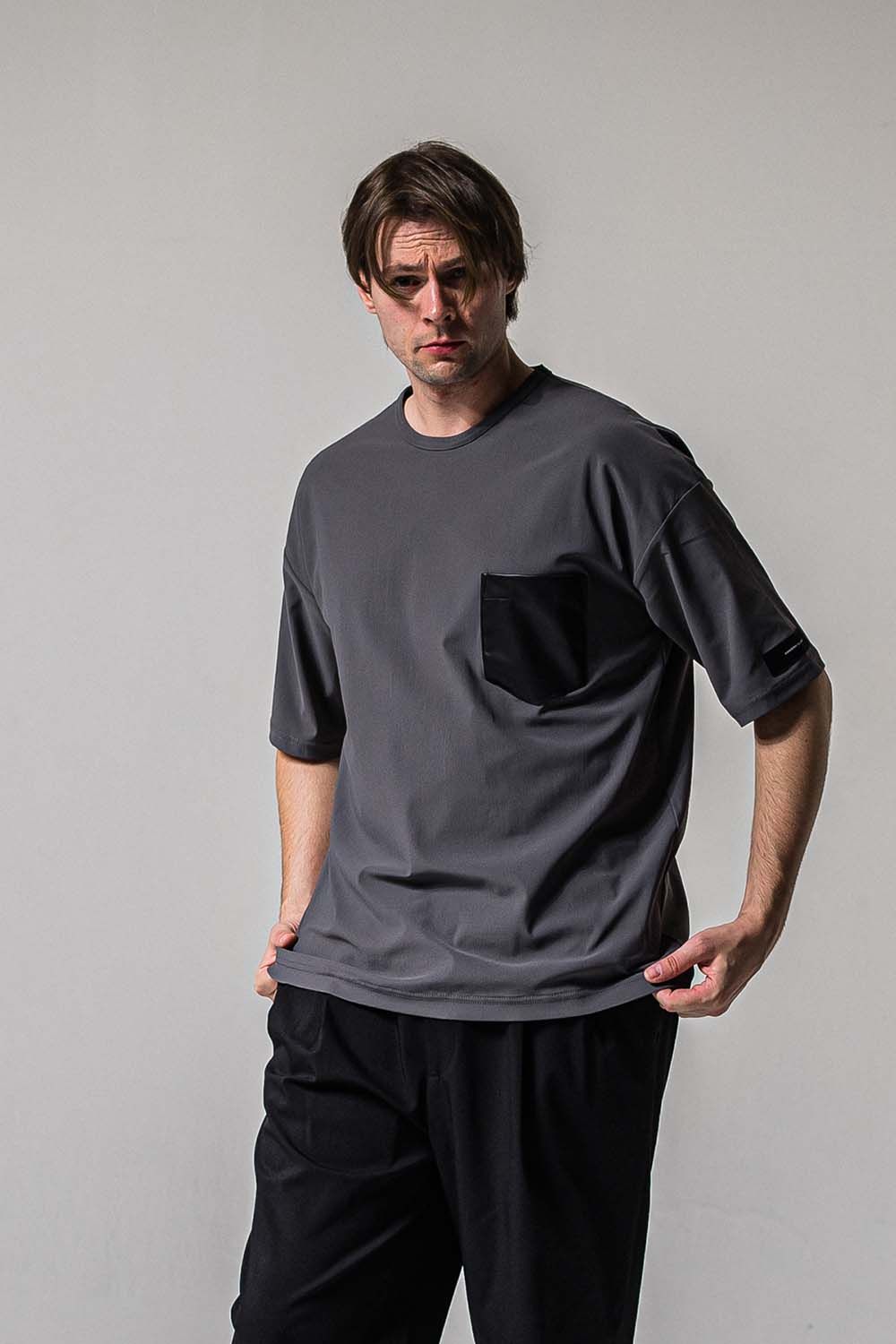 LEATHER POCKET OVER NYLON T / レザーポケット オーバー ナイロン Tシャツ