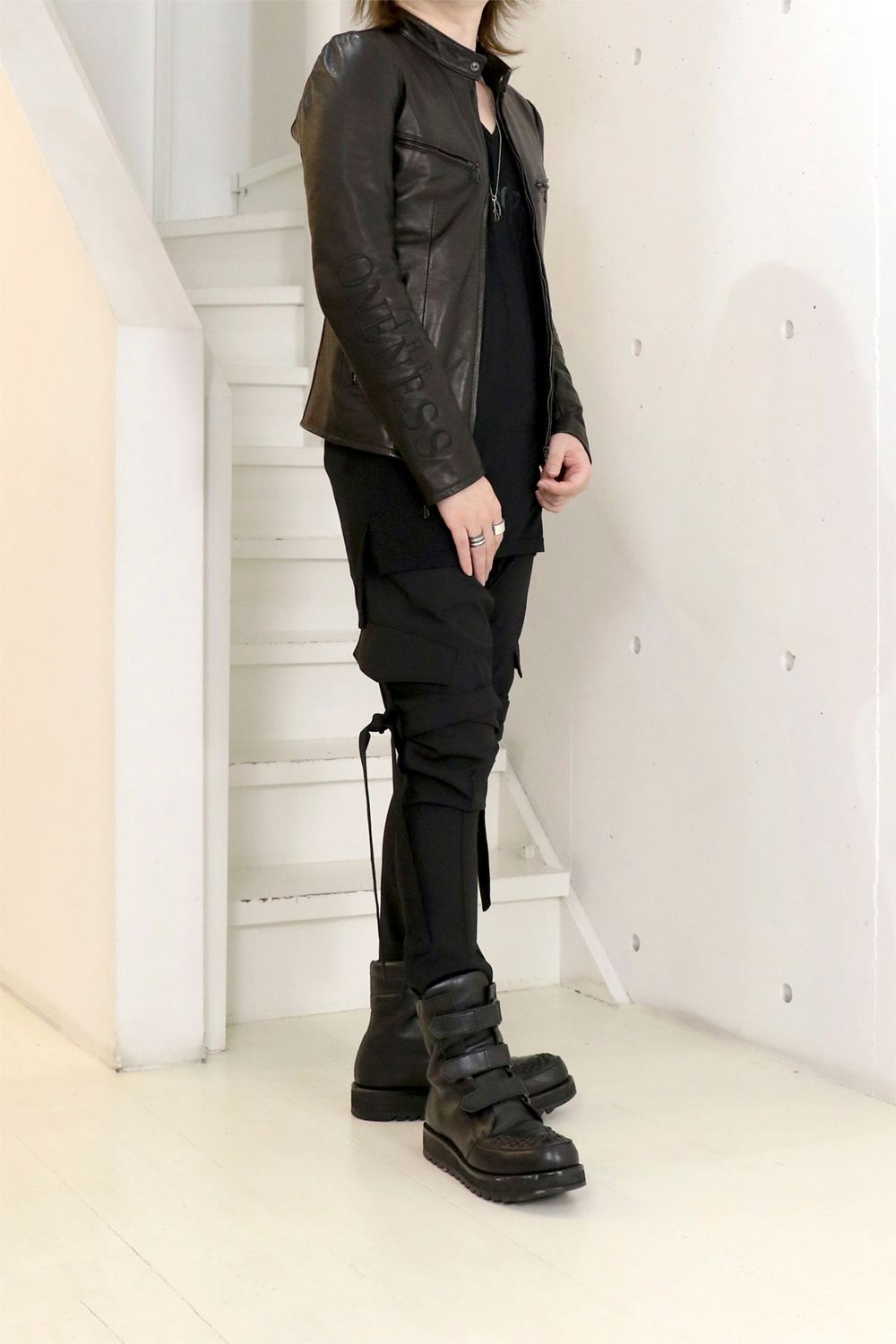 【COSTUME LINE】Eco Leather Single Riders Jacket / エコレザー シングルライダース ジャケット（刺繍入り）