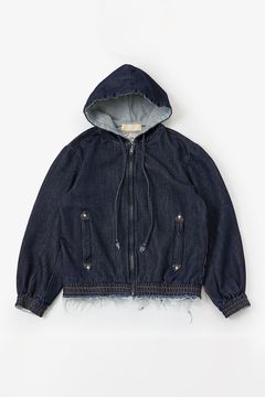 Loose twist yarn denim zip-up hoodie / ルーズ ツイスト ヤーン デニム ジップアップ フーディー