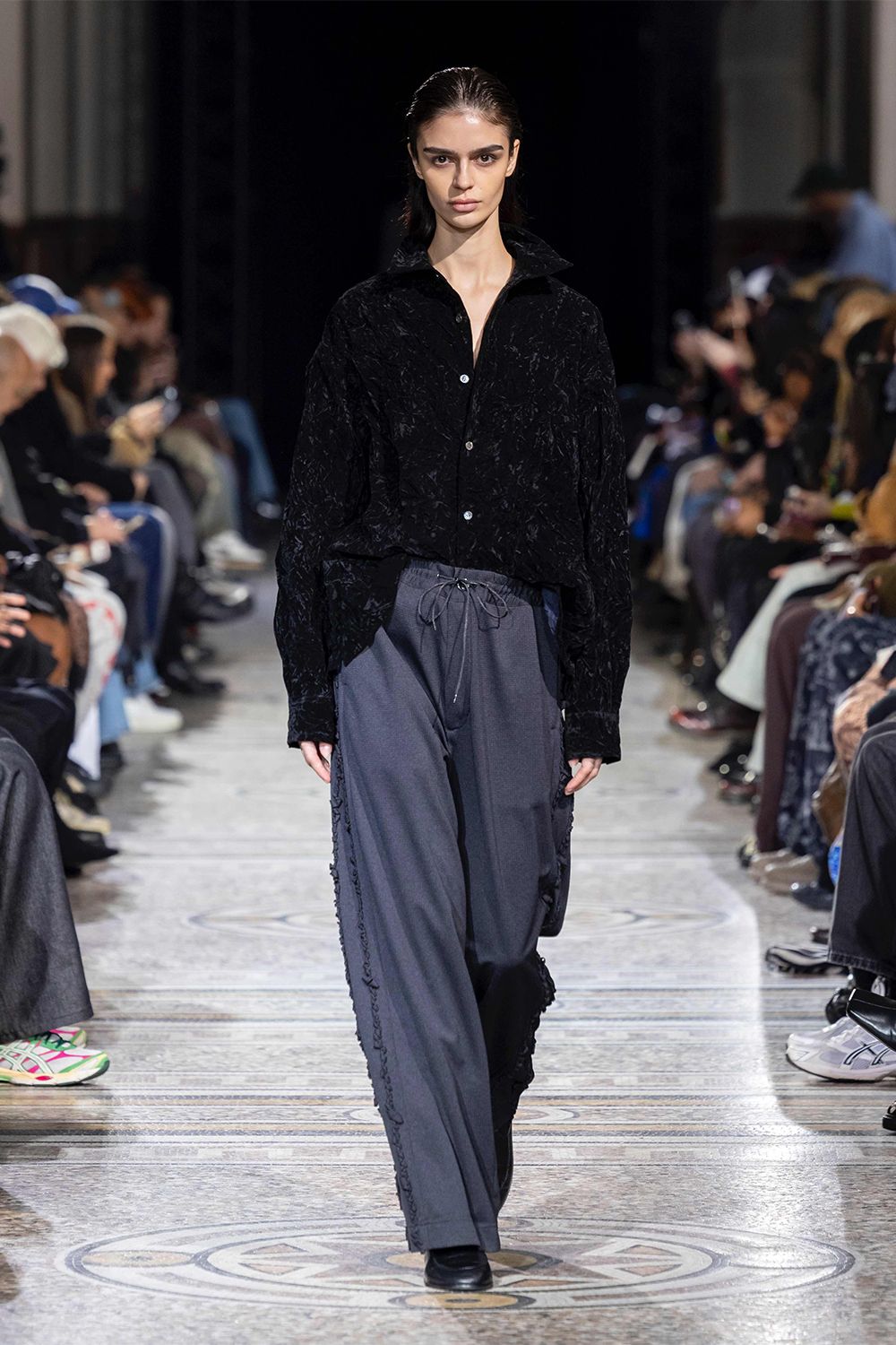 Flock printed washer shirt / フロッキープリント ワッシャー シャツ