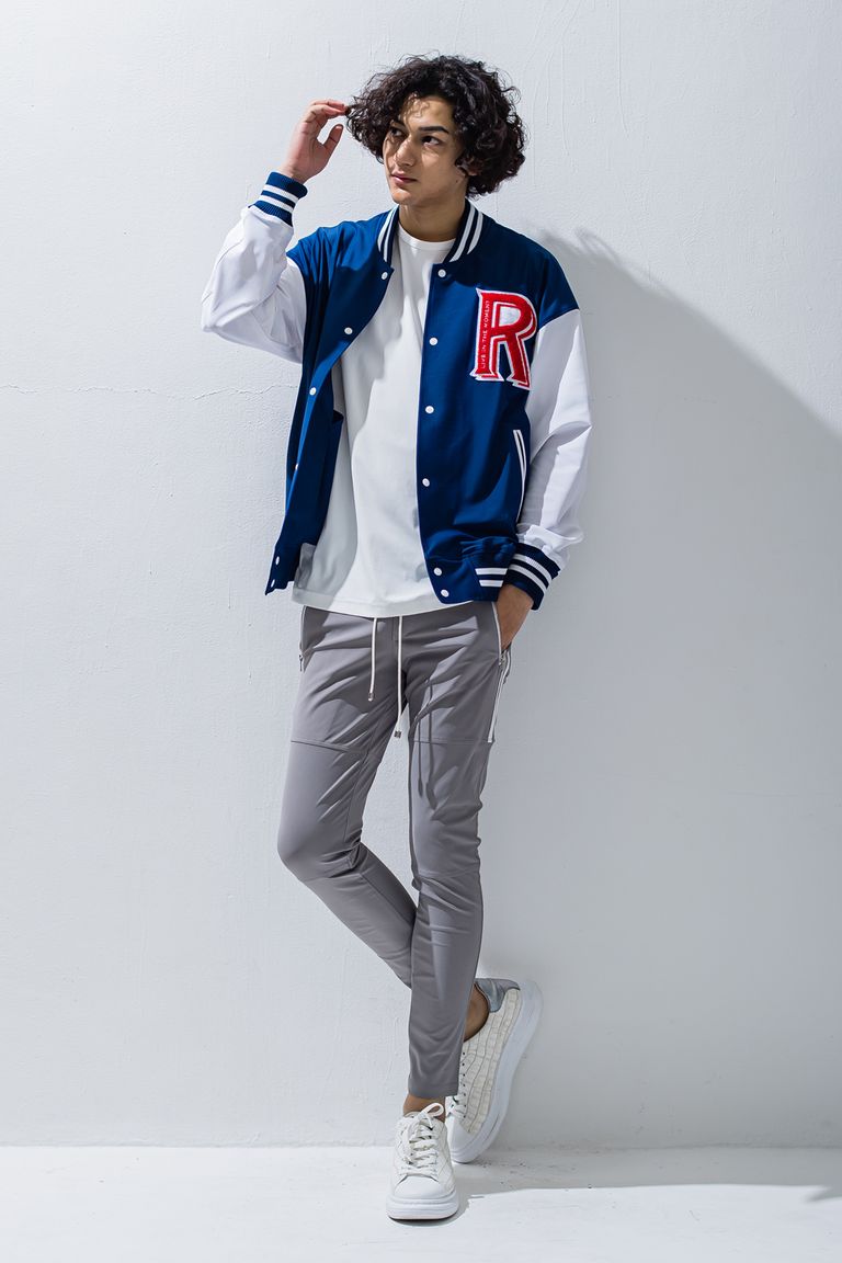 人気のスタジャン、夏にもおすすめのラッシュ素材を使用したRASH OVER VARSITY JACKET