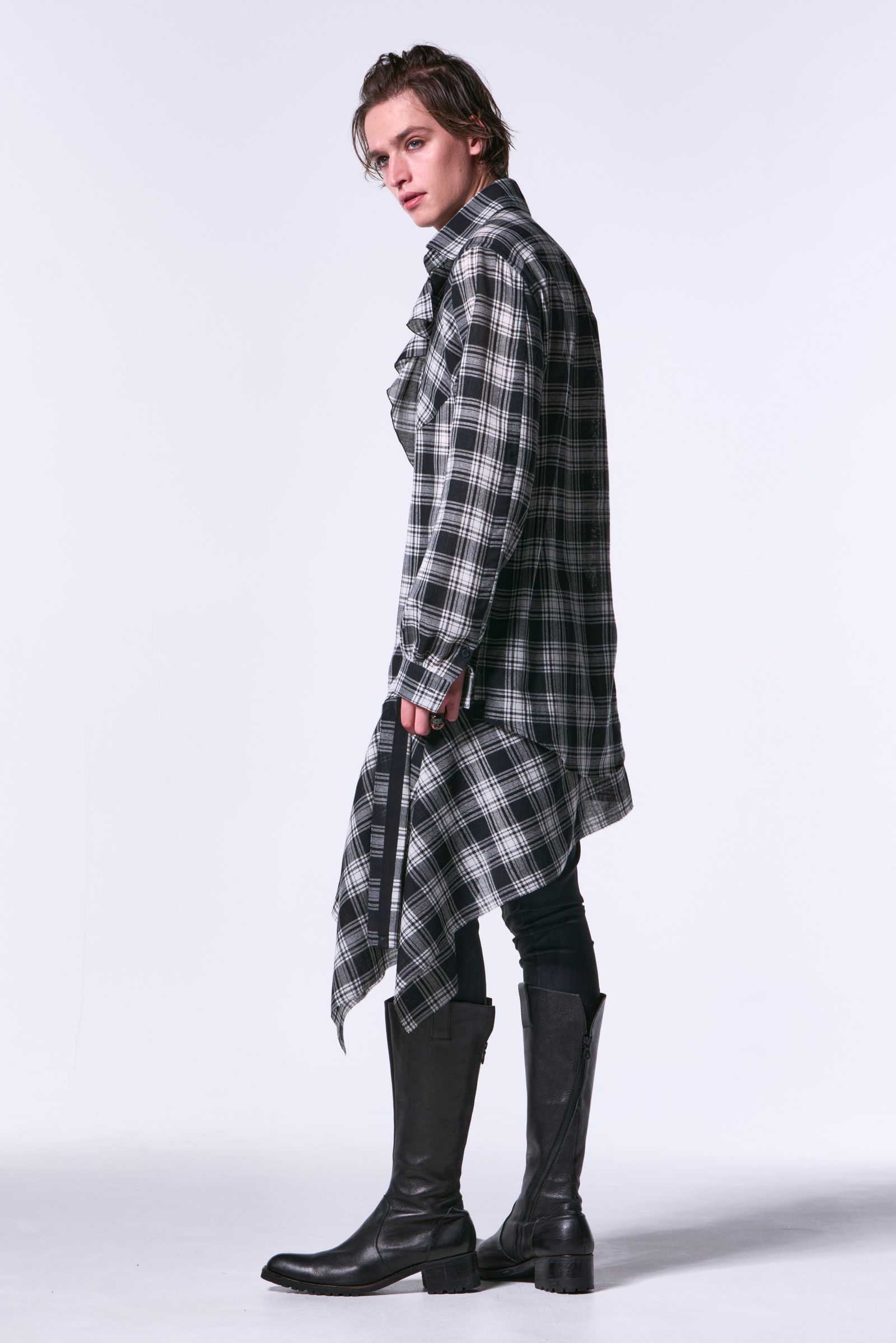 kiryuyrik - Black & White Check Hip Hung Muffler / チェック
