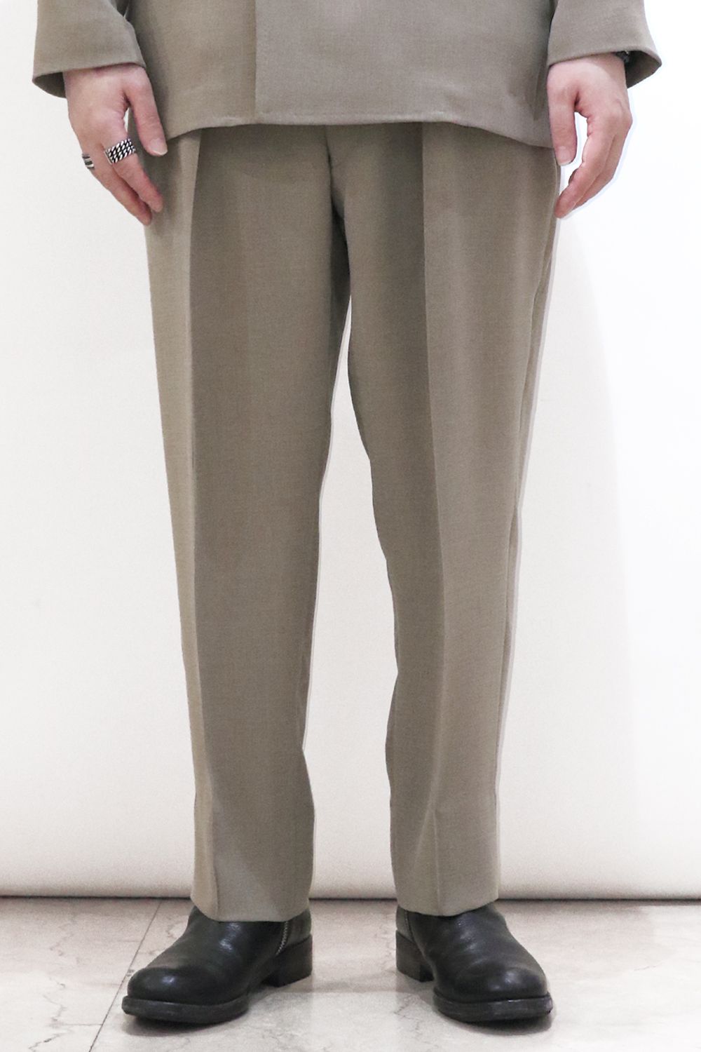 MELANGE TWILL SHIRRING TROUSERS / メランジ ツイル シャーリング トラウザーズ