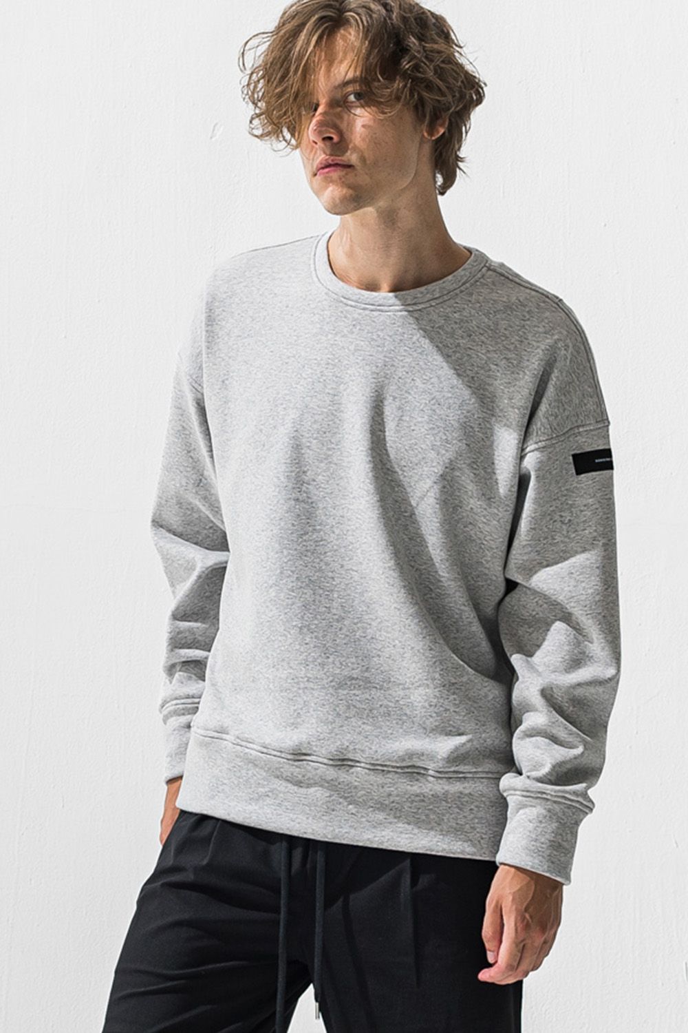 PIN ST RC velours fleece drop trainer / ピンストライプリサウンドロゴ 裏起毛 ベロア フリース ドロップショルダー ルーズトレーナー