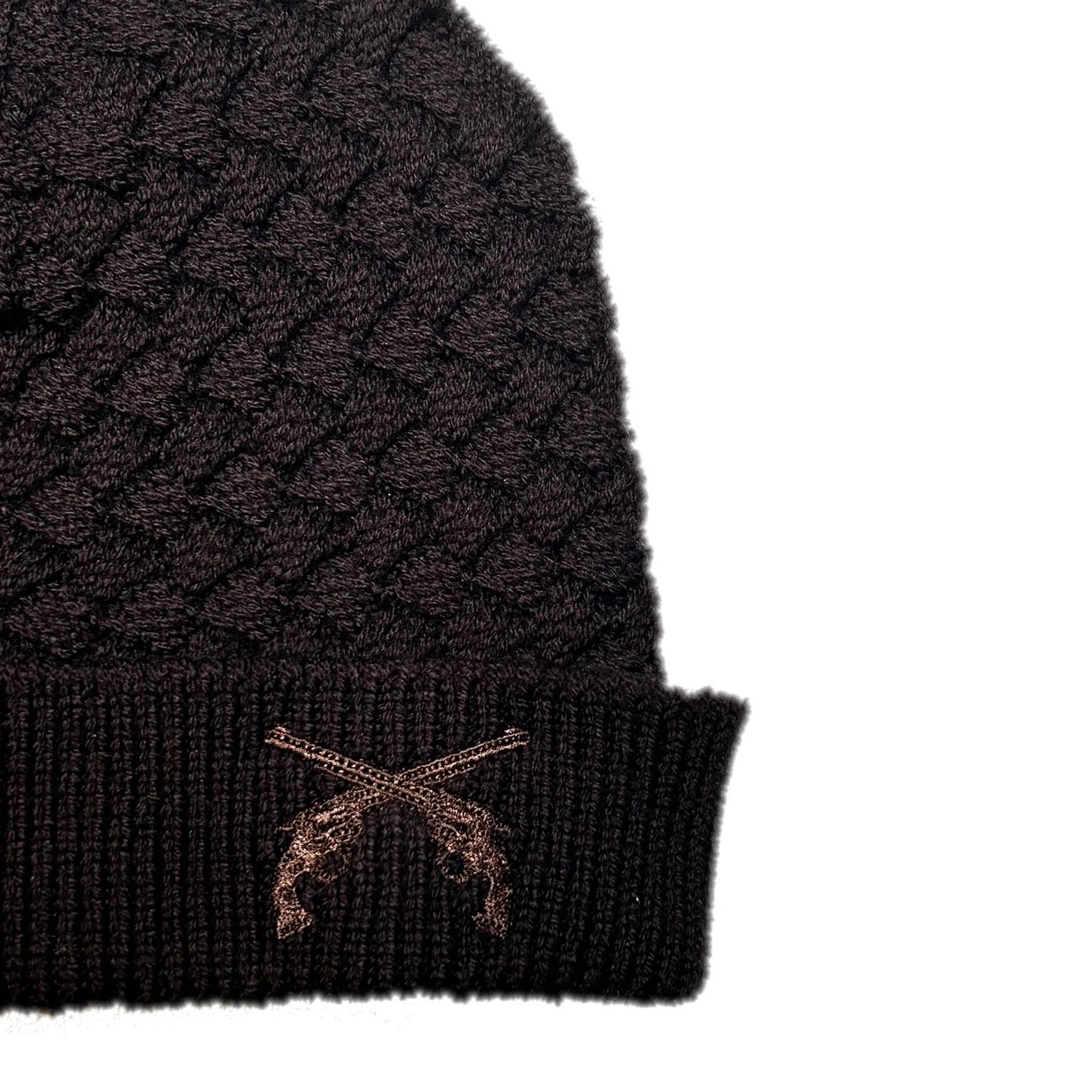 FAR BASKET KNIT CAP CROSSGUN EMBROIDERY  / ファー バスケット ニットキャップ クロスガン エンブロイダリー