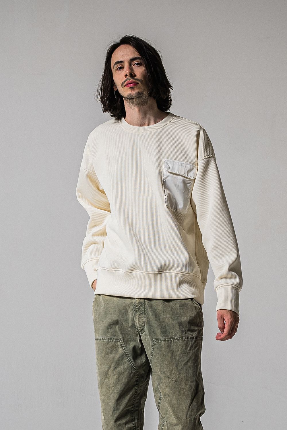 AZE MILITARY DROP TRAINER / 畔編み ミリタリー ドロップ トレーナー