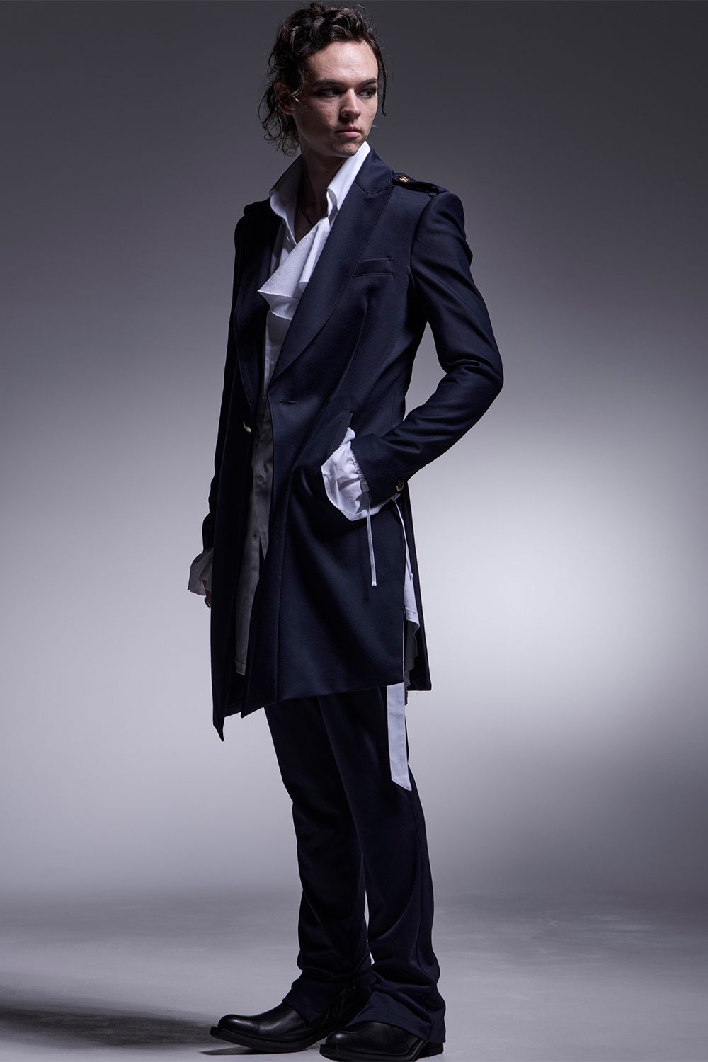 Kersey Jersey Epaulet Peaked Long Jacket / カルゼジャージー  エポーレットロングジャケット