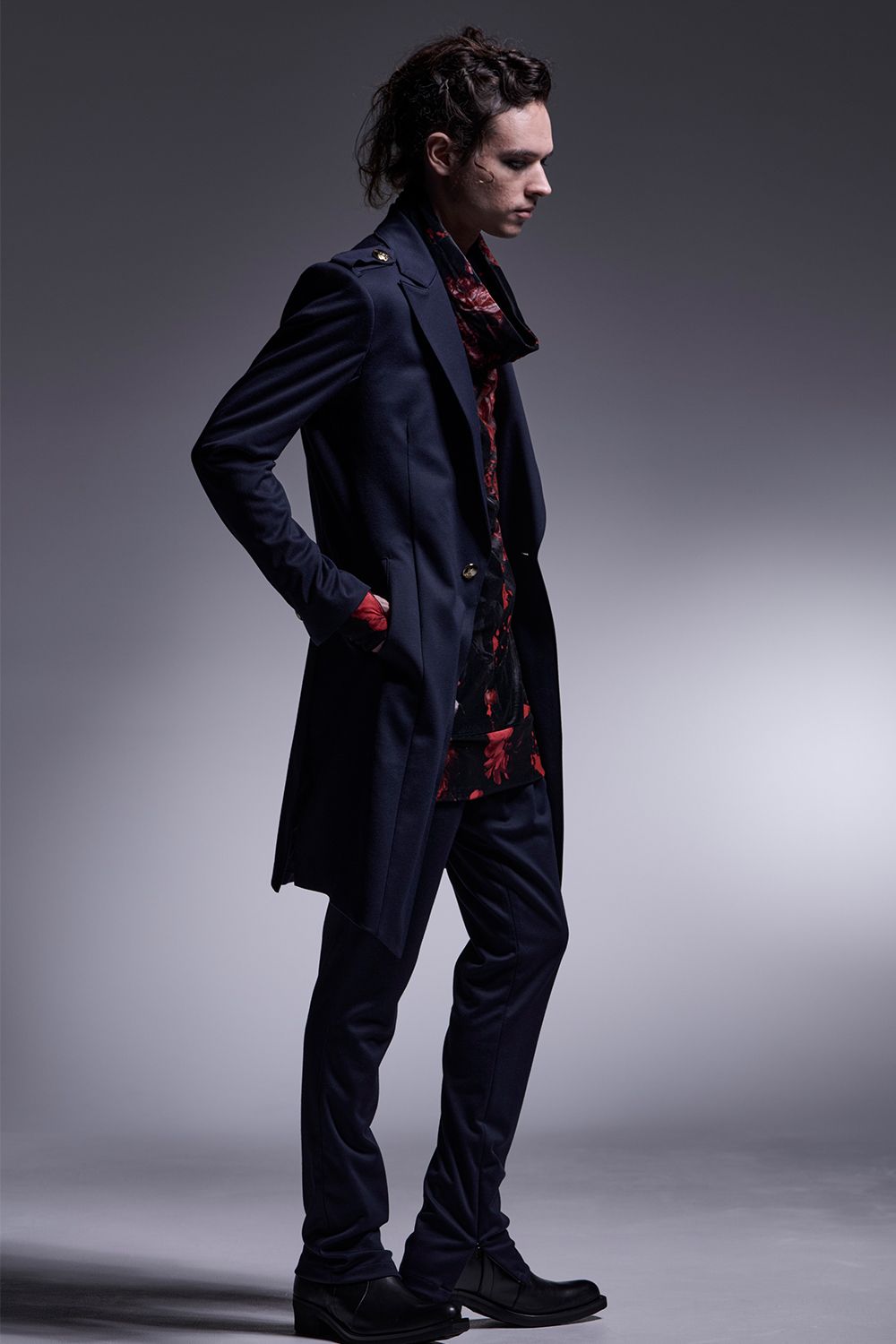 Kersey Jersey Epaulet Peaked Long Jacket / カルゼジャージー  エポーレットロングジャケット