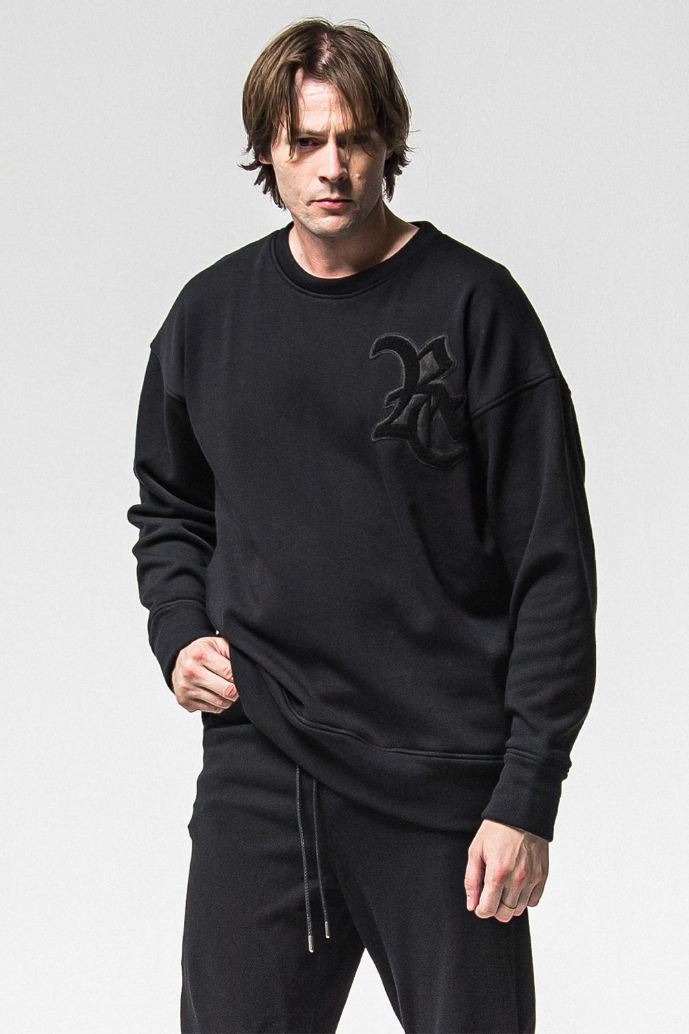 RC CHENILLE VELOURS FLEECE DROP TRINER / RC サガラ刺繍ワッペン ベロア フリース ドロップ トレーナー