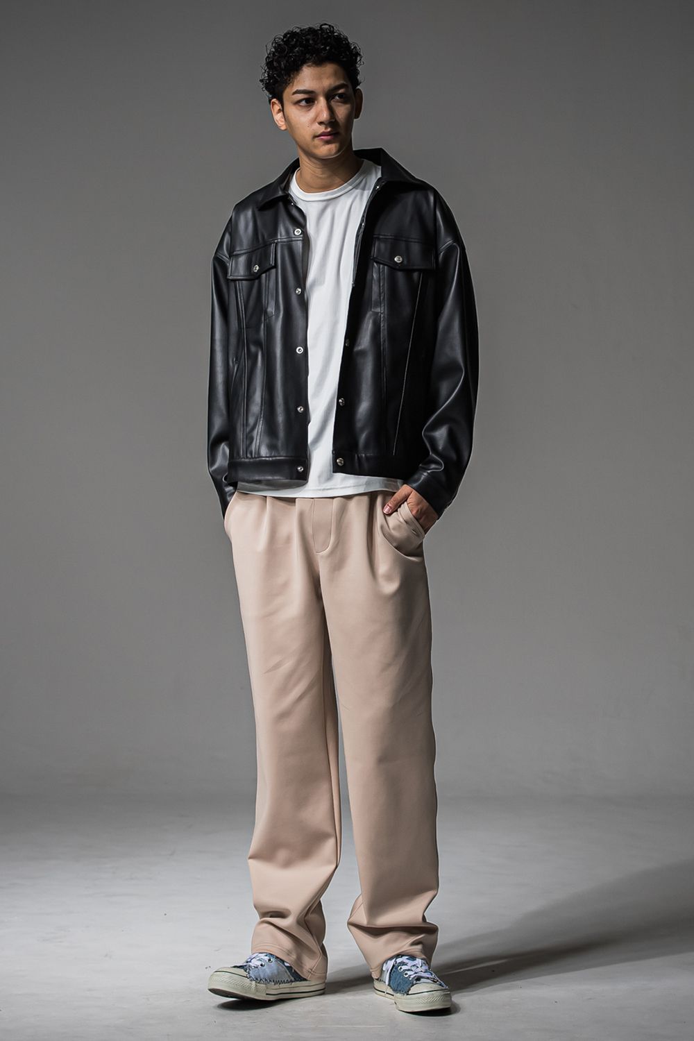 LEATHER OVER 3RD G / オーバーサイズ エコレザーGジャン