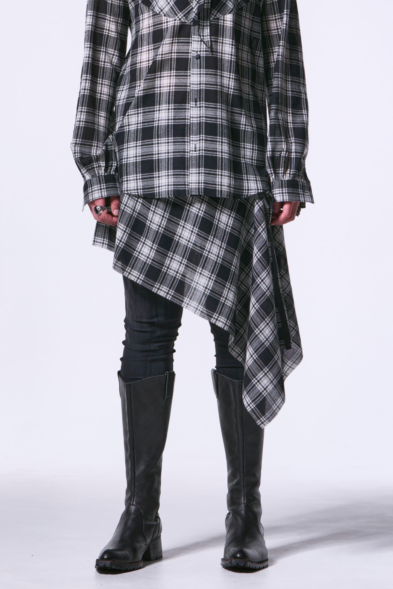 kiryuyrik - Black & White Check Hip Hung Muffler / チェック