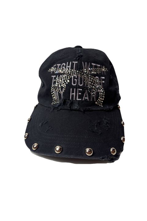 B.B CAP DA/EM/ST/CR / ベースボールキャップ ダメージ&エンブロイダリー クロスガンクリスタル