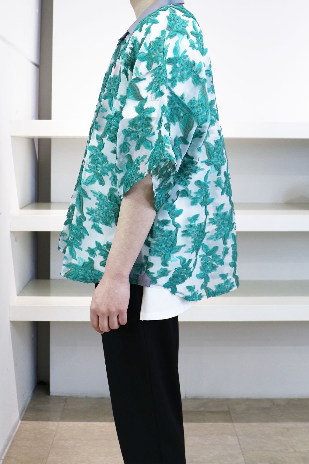 Mesh jaquard skipper shirt / メッシュ ジャガード スキッパー シャツ