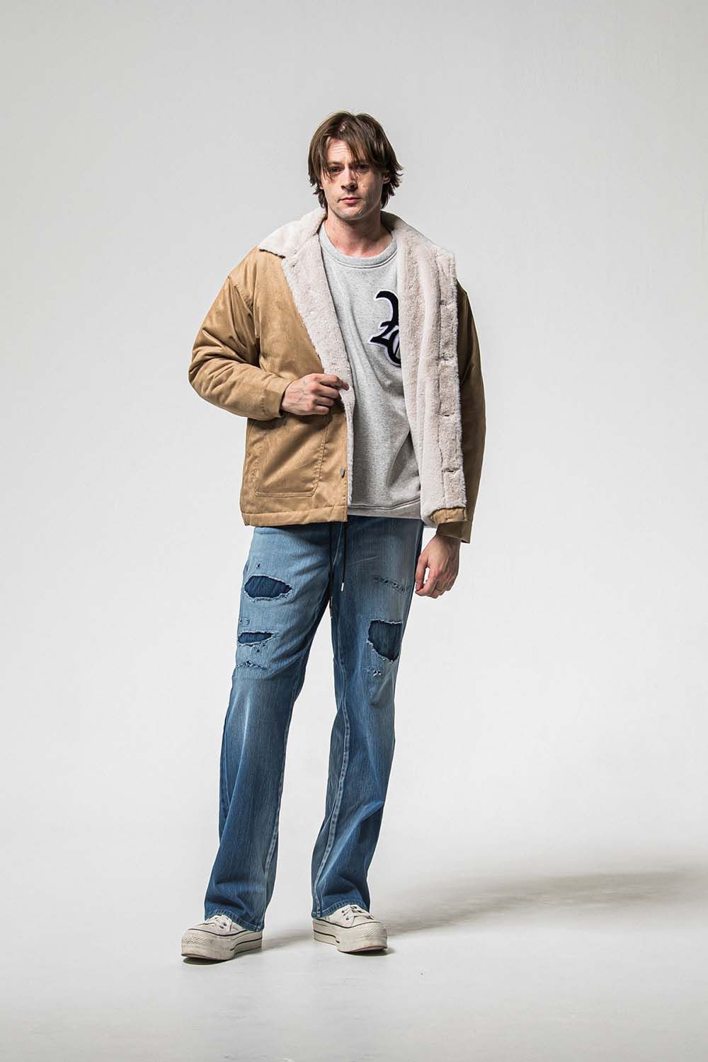 RC CHENILLE VELOURS FLEECE DROP TRINER / RC サガラ刺繍ワッペン ベロア フリース ドロップ トレーナー
