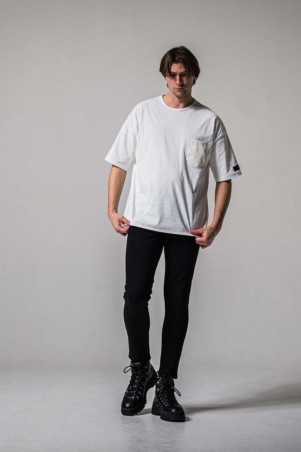 LEATHER POCKET OVER NYLON T / レザーポケット オーバー ナイロン Tシャツ