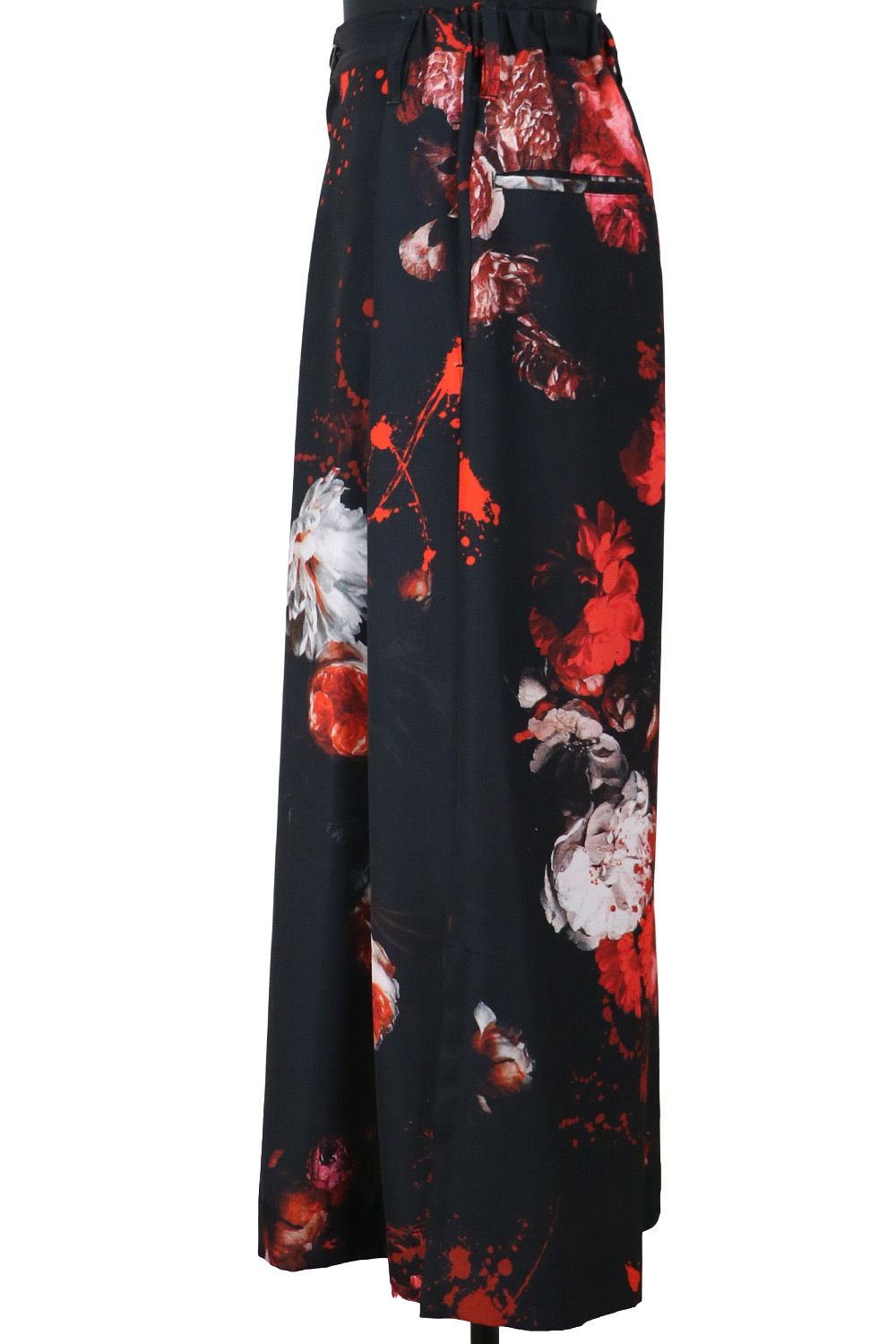 Black Flora Gabardine Wide Tuck Slacks / ブラックフローラギャバジン ワイドタックスラックス