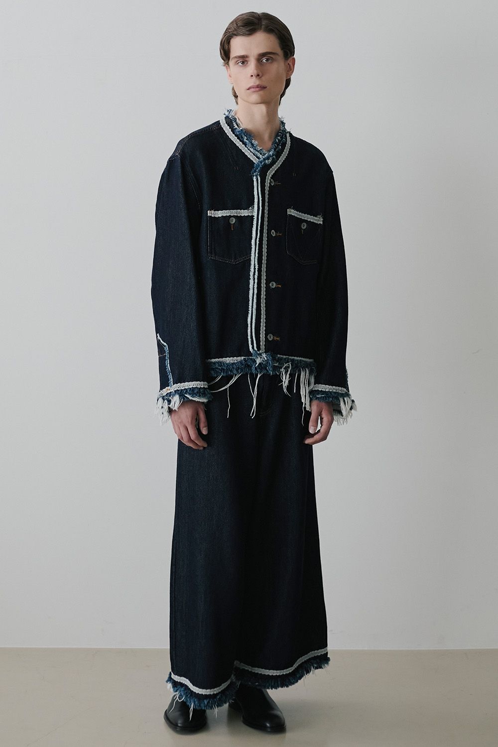 Lace tape denim wide slacks / レーステープ デニム ワイドスラックス