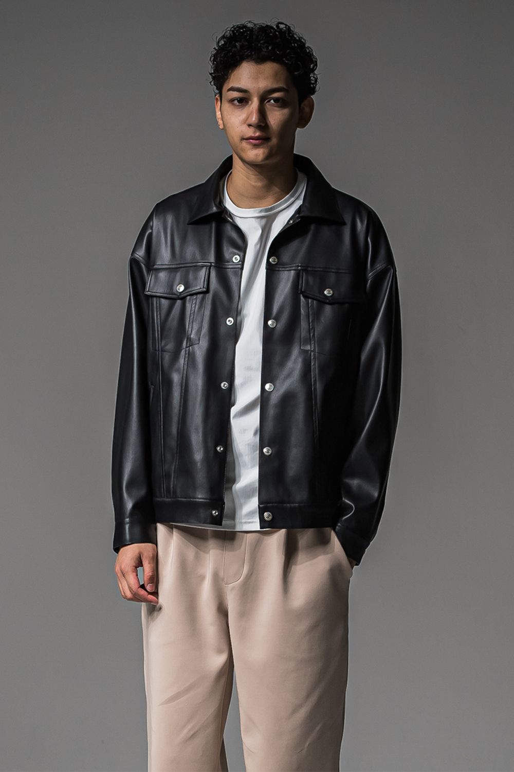 LEATHER OVER 3RD G / オーバーサイズ エコレザーGジャン