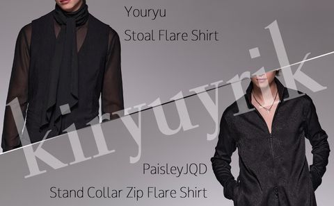 【kiryuyrik】Youryu Stoal Flare Shirt & PaisleyJQD Stand Collar Zip Flare Shirt
