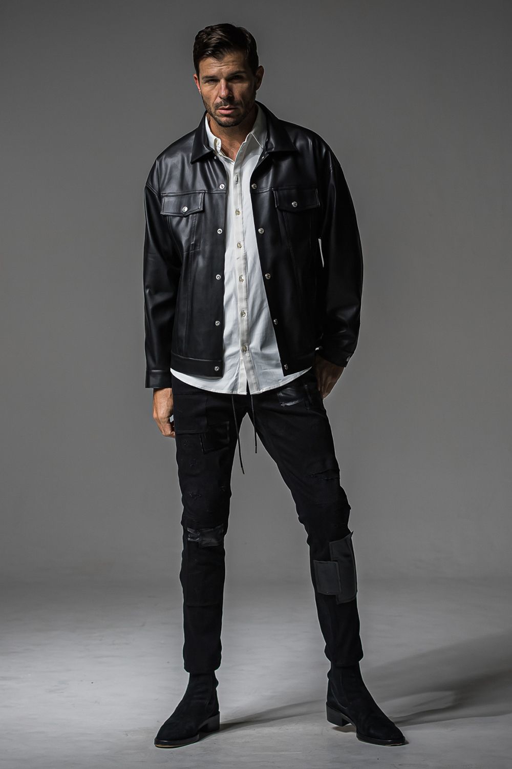 LEATHER OVER 3RD G / オーバーサイズ エコレザーGジャン