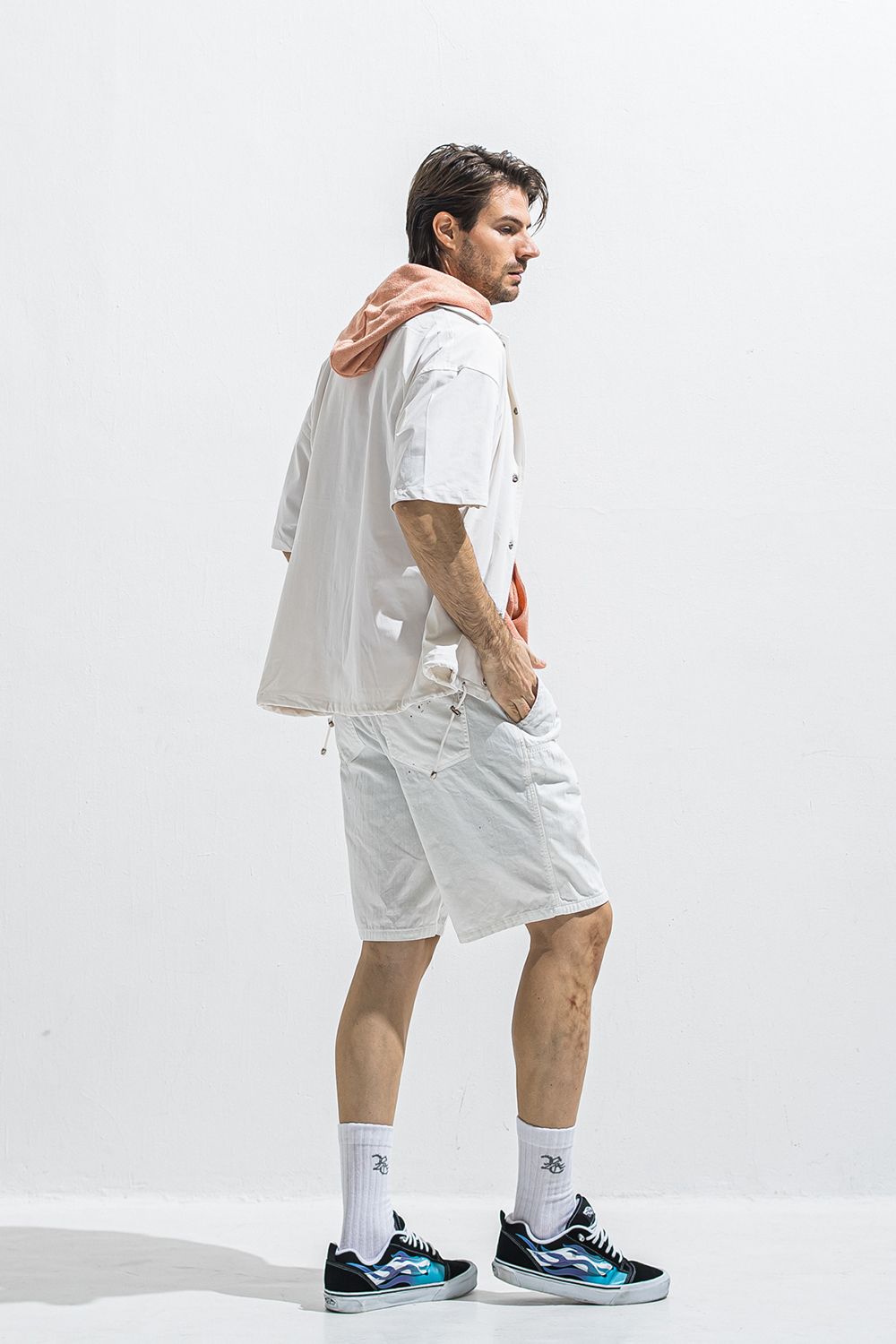 PILE HALF HOODIE / オーバーサイズ ハーフスリーブ パイル フーディー