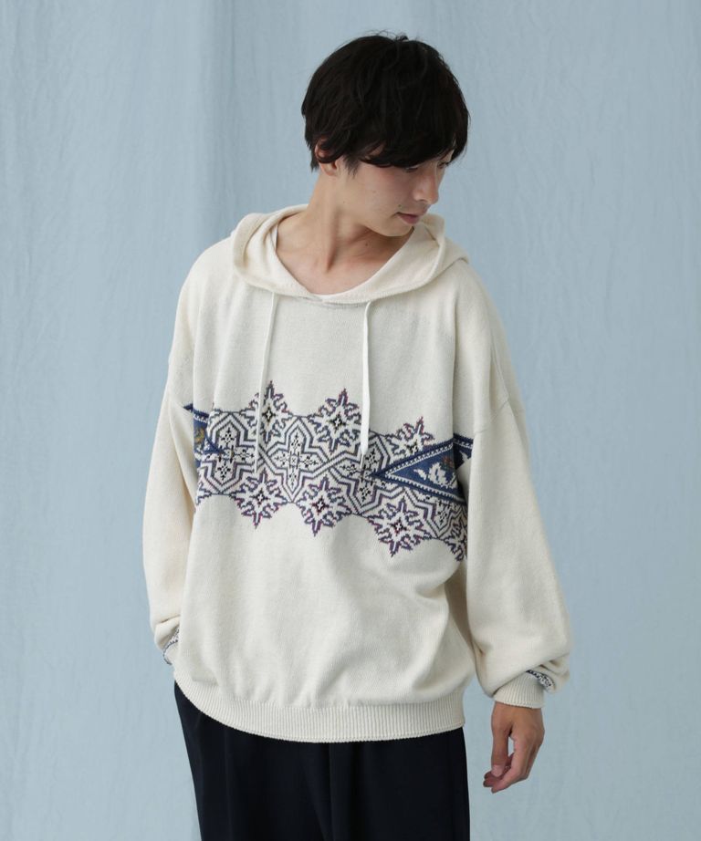 職人の技が詰まったありそうでないニットパーカ”DENIM JQ KNIT HOODIE”