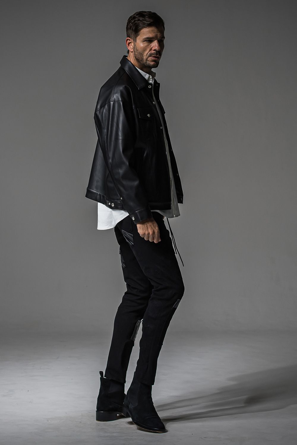 LEATHER OVER 3RD G / オーバーサイズ エコレザーGジャン