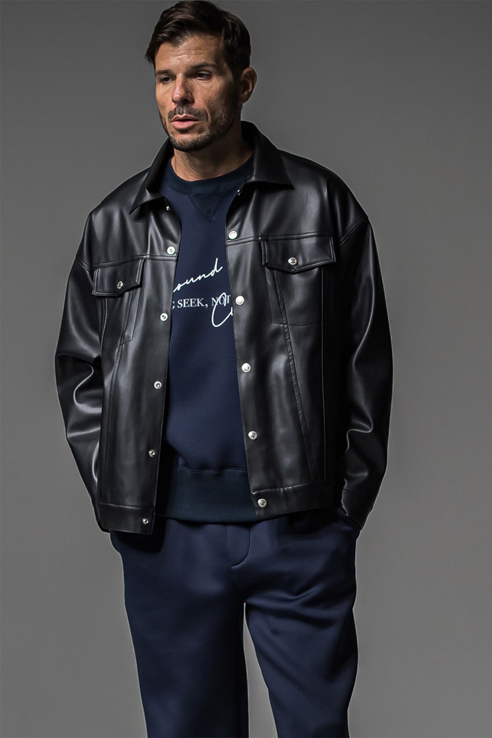 LEATHER OVER 3RD G / オーバーサイズ エコレザーGジャン