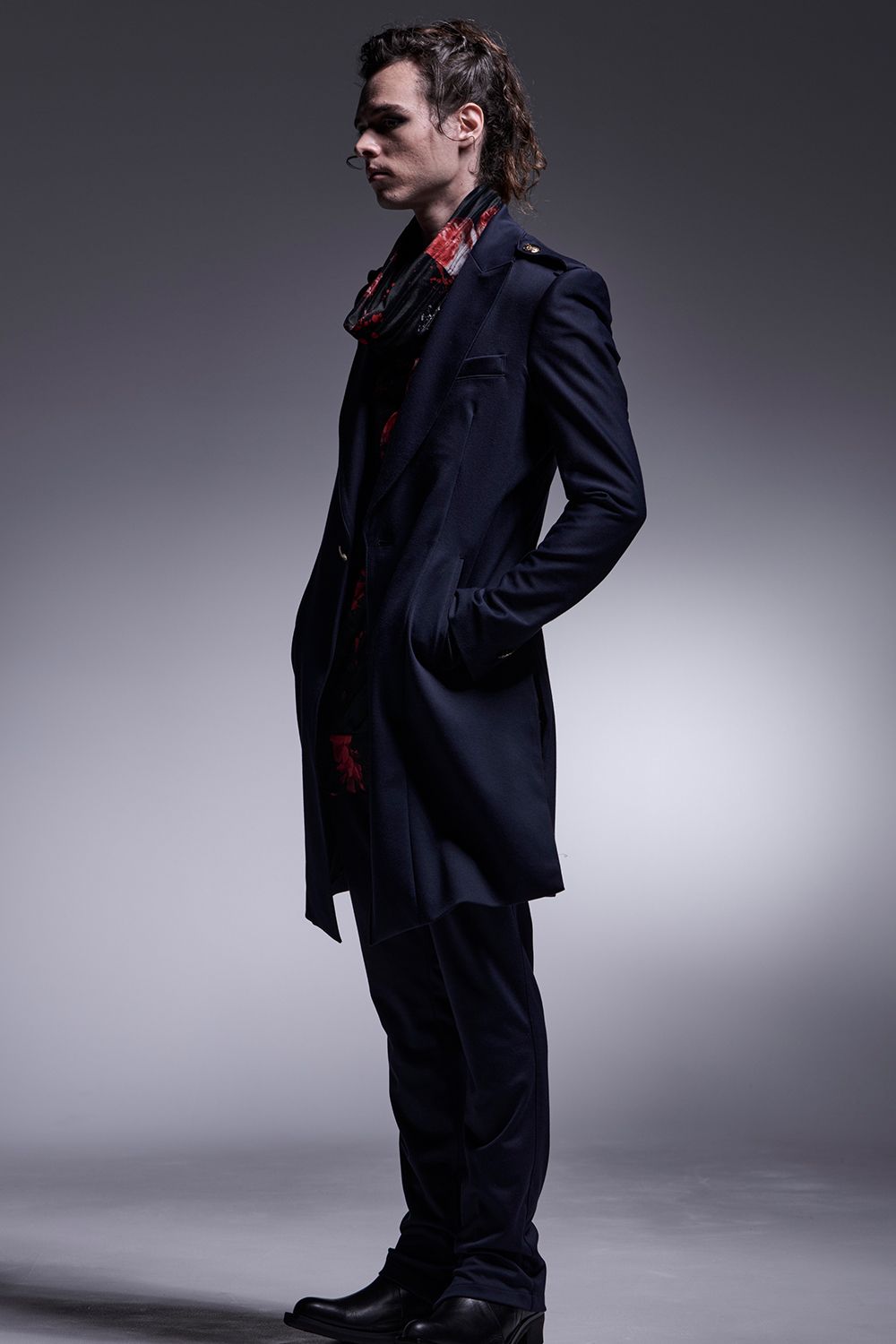 Kersey Jersey Epaulet Peaked Long Jacket / カルゼジャージー  エポーレットロングジャケット