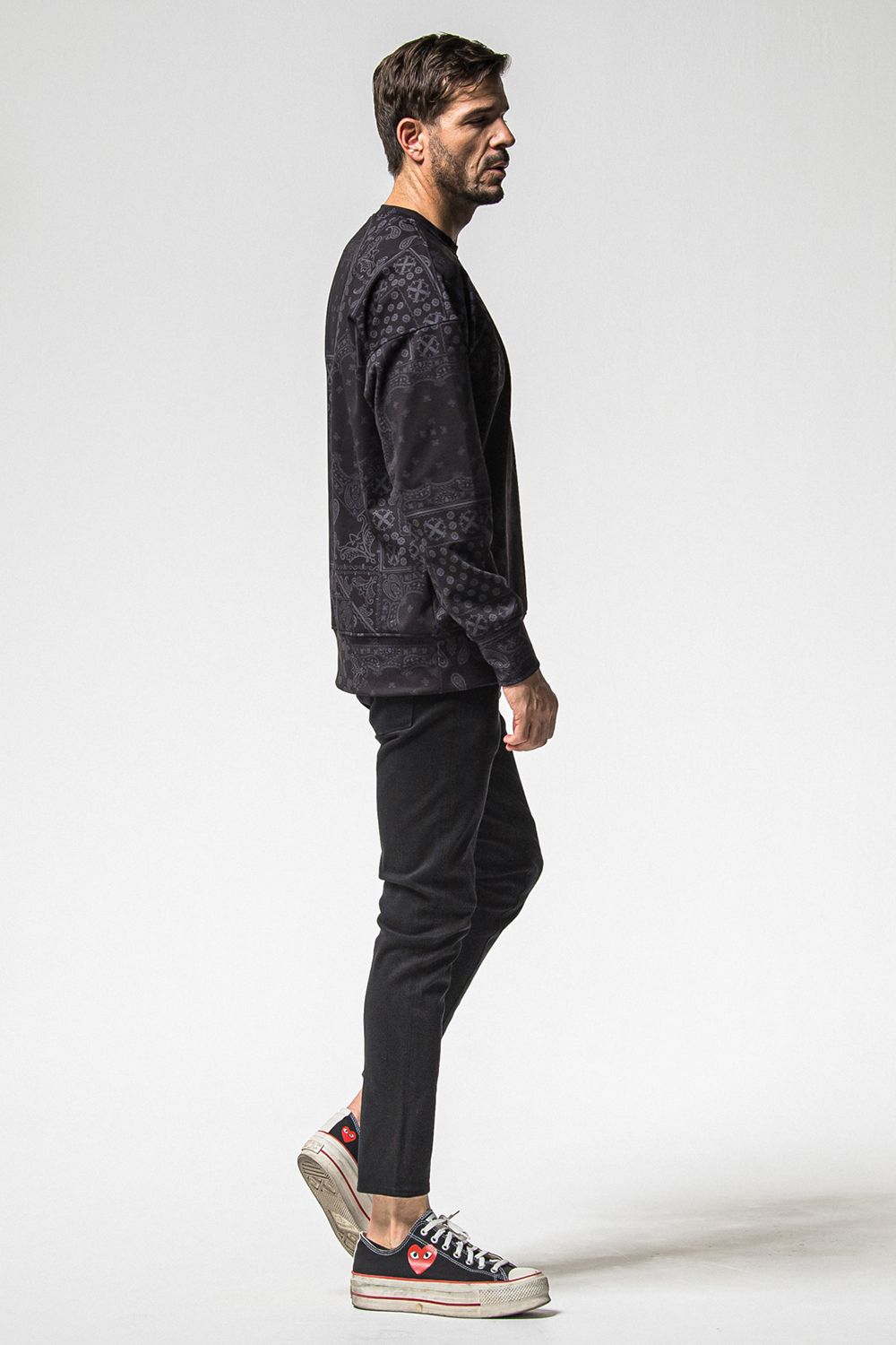 PAISLEY BACK FLEECE DROP TRAINER / 裏起毛 ペイズリー柄 ルーズトレーナー