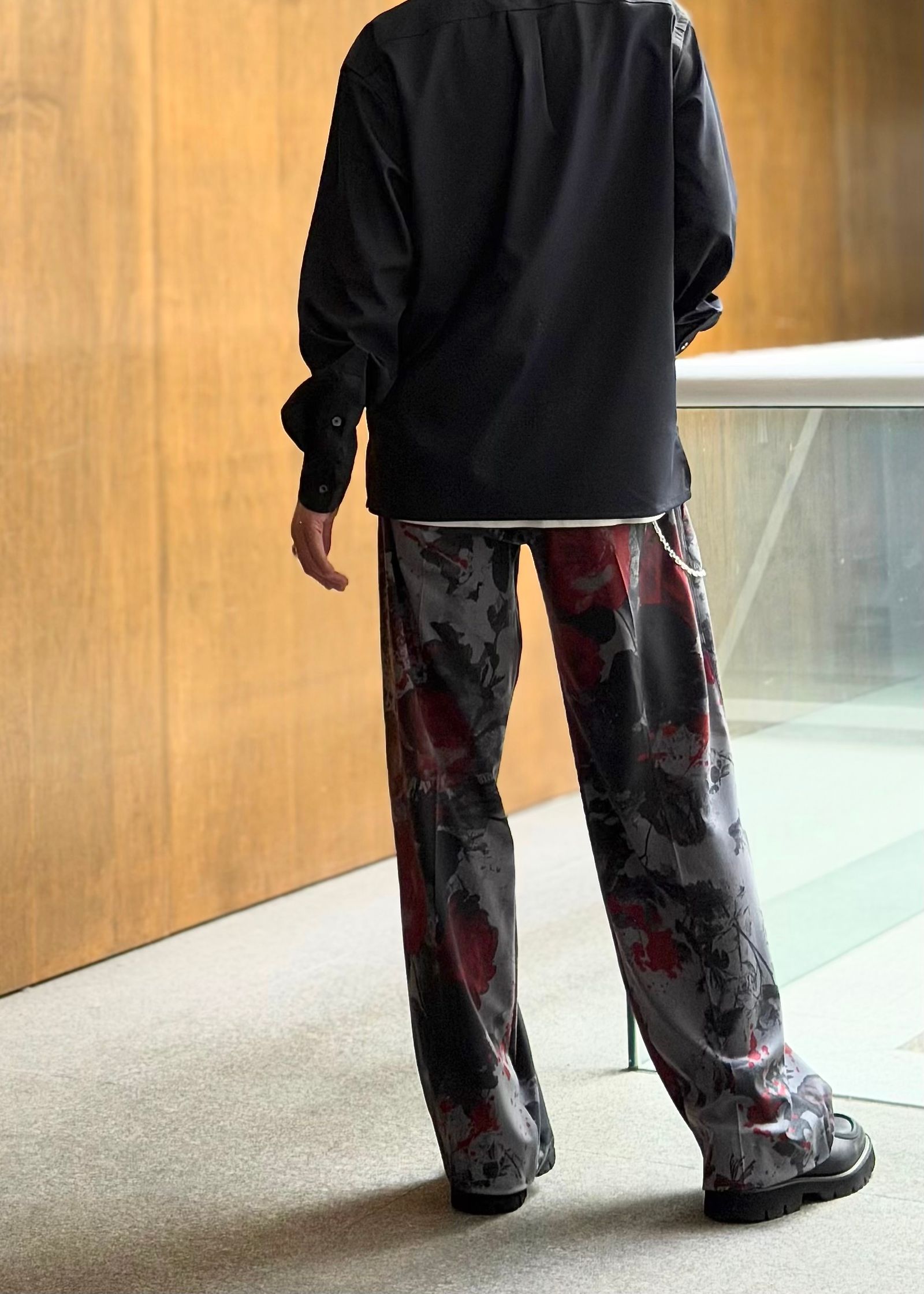 【kiryuyrik】Gray Flora Gabardine Wide Slacks