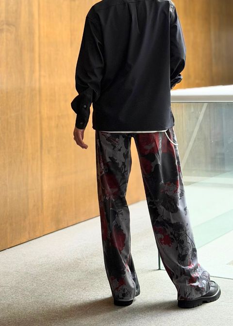 【kiryuyrik】Gray Flora Gabardine Wide Slacks